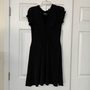 Black Smocked Stretchy Dress Ruffle Trim Little Black Dress Babydoll Sz 8